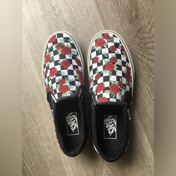 Vans Asher Checkerboard Roses Slip-On Women’s Size 7 - Picture 6 of 15
